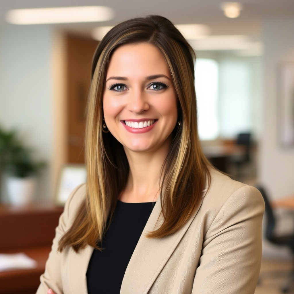 Professional headshot of Sarah Mitchell, Senior Financial Advisor, wearing business attire with a confident smile in an office setting