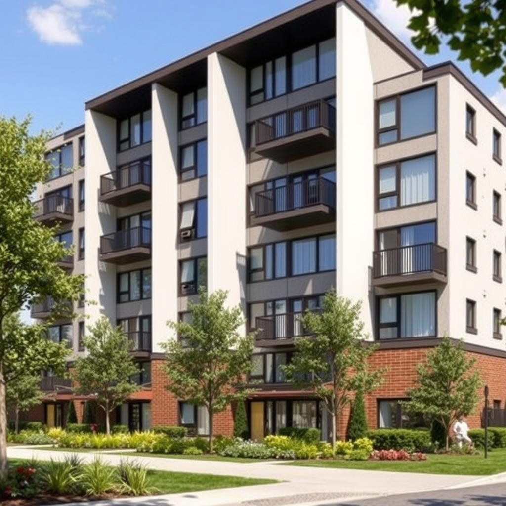 Modern apartment building with multiple units, representing investment property opportunities available through BMO's financing programs